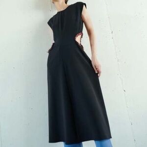 NWT NOMIA Designer Sz 8 Jewelled Cutout Midi Dress Black Garnet